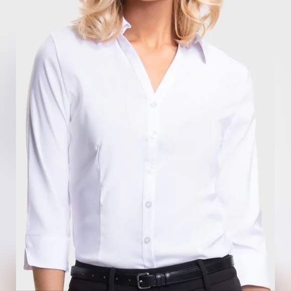 ISO White Button Down Long Sleeve Shirt Tailored Fit - Picture 1 of 6
